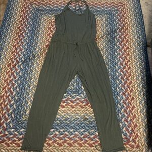 Green Scoop Neck Jumpsuit with Crisscross Shoulders and a Relaxed Fit